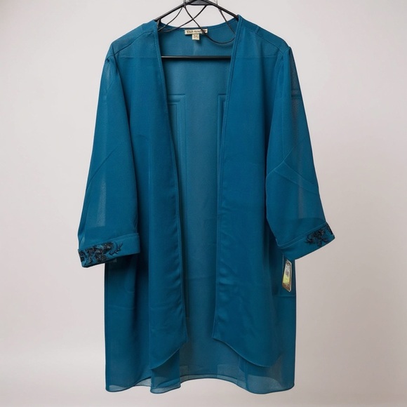 Maya Brooke Women’s Sheer‎ Peacock Long Cardigan Size 18W - Picture 1 of 6